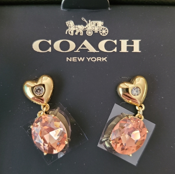 👀50% OFF👀👂🩷 NWT‼️ COACH brand Heart Stone Drop Earrings - Picture 6 of 9